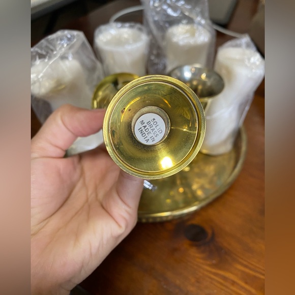 Vintage Set of 6 Brass shot cups Cordials w/ Tray Silver Lined, India - W/ box - Picture 4 of 13